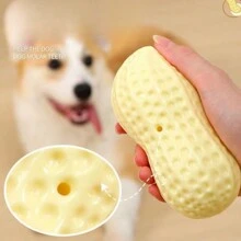 1pc Pet Chewing Toy Peanut-Shaped Sound Maker With Teeth Cleaning Function For Border Collie, Shiba Inu, French Bulldog, Pomeranian And Other Small And Medium-Sized Pets To Play With. It Can Also Be Used As A Creative Toy For Adolescents. It Makes A Quacking Sound When You Squeeze It, And Is Both Fun And Durable. - White - View 4