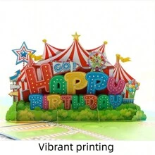 1 张快乐游乐园主题 3D 立体生日贺卡，剪纸空心留言明信片，适合作为送给家人、朋友、孩子、同事的礼物，学校用品，返校 - 彩色 - 查看 5
