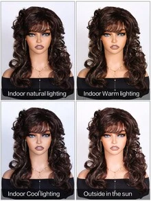 18 Inch Multi Colour Long Natural Wave Wig With Bangs Synthetic Wigs For Daily Party Wear - 彩色 - 查看 9