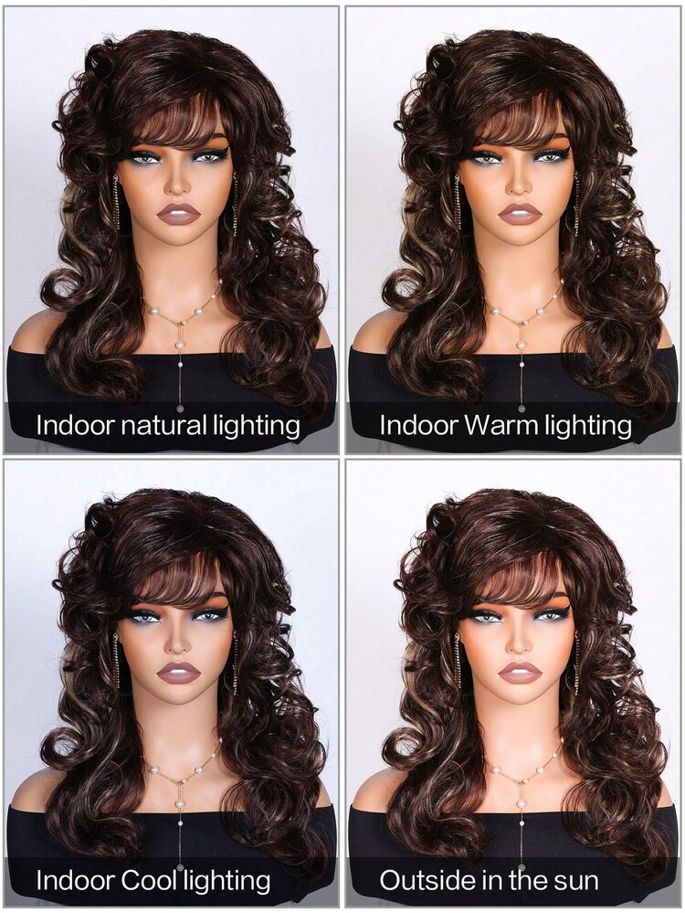 18 Inch Multi Colour Long Natural Wave Wig With Bangs Synthetic Wigs For Daily Party Wear - 彩色 - 查看 9