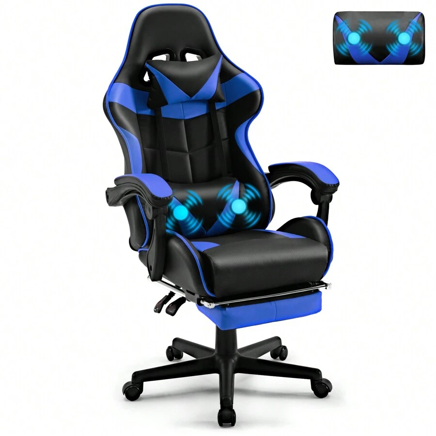 STGaming Gaming Chair With Footrest And Lumbar Support, Ergonomic Game Chair Height Adjustable Racing Gaming Chair With Headrest - Màu xanh lam - Xem 1