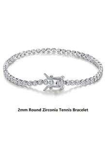 ORSA JEWELS 1入組純正925純銀圓石網球鏈手鍊 4A級立方氧化鋯女士手鏈豪華手鍊手鐲，適用於生日派對聖誕禮物 - 銀色 - 查看 17