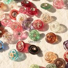10/20/30/50/100pcs Mixed Color Acrylic Rhinestone Plastic Shank Buttons With Gold Edge For Sweater, Knitted Cardigan, Shirt, Coat, Dress DIY Sewing Craft - Multicolor - View 5