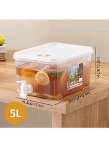 1pc 5l Transparent Refrigerator Water Bottle With Spigot, Suitable For Fruit Tea & Cold Water, Household Drinks Container - Transparent White - View 2