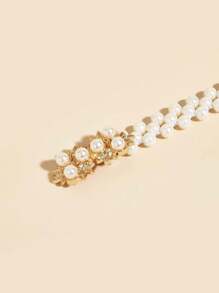2pcs Women Pearl Elastic Waist Chain With Gold Flower & Bow Accent, Suitable For Evening Dress, Parties, Weddings, Mother's Day Gift