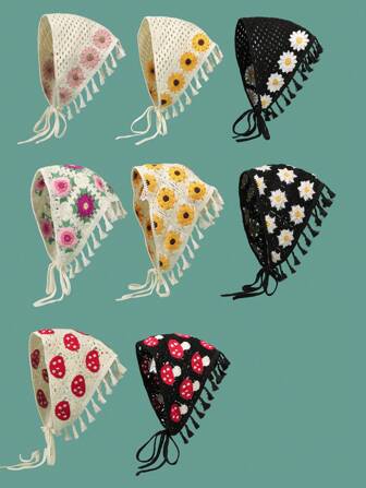 1 件乡村风格针织三角围巾，带流苏和发带，适合女士日常穿着和旅行波西米亚风，束发带头巾头带吸汗带秋冬发带发饰，适合女士度假装