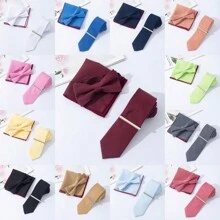 4 cái/bộ Nam Cao-kết thúc Thon gọn Len Cà vạt , Nơ thắt , Hình vuông bỏ túi Và Kẹp cà vạt Tổ hợp Bộ , Thích hợp Đối với Sinh nhật Và Ngày lễ Hoàn hảo Đối với Đám cưới , , Ngày tháng , Bữa tối , Và - Bộ cà vạt bốn mảnh vừa vặn - Xem 1