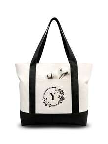 1個奶奶禮物,帆布手提袋,個性化禮物袋,適用於婚禮,生日,海灘度假等場合,是女性、母親、老師、朋友、伴娘的絕佳禮物,自然元素教師感謝禮物女士亞麻高容量手提袋畢業禮物字母印花時尚教師手提袋校園禮物海灘度假 - 米色 - 查看 29