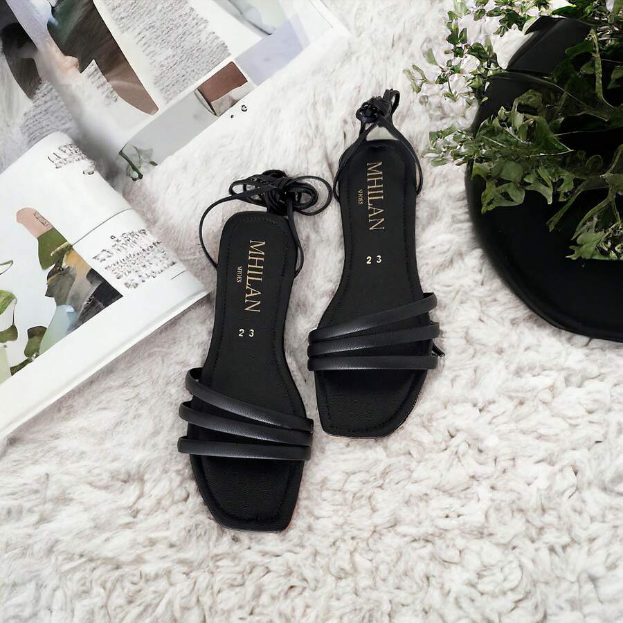 Sandalias Gladeadoras Sin Tacón De Tiras Cruzadas 01 MHILAN - Negro - Ver 1