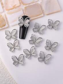 10 món trang sức hợp kim kẽm thiết kế hình bướm nhiều màu sắc với đá mắt mèo mạ bạc/vàng, đá giả 3D trang trí móng tay tự làm, đá quý làm móng, phụ kiện làm móng - Đỏ và trắng - Xem 5