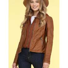 Made By Johnny MBJ Womens Faux Leather Motorcycle Jacket With Hoodie