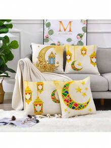 4入組亞麻混紡素描圖案枕套,不包括枕芯,適用於節慶派對家居裝飾,客廳沙發,臥室床邊和靠背套,全季通用 - 彩色 - 查看 2