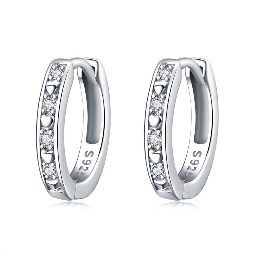 1 Đôi Bông Tai Nữ Bạc 925 Trái Tim Rỗng Dát Zirconium Màu Trắng Thích Hợp Cho Nữ Kỷ Niệm Quà Tặng Sinh Nhật Cho Bạn Bè Và Gia Đình - Bạc - Xem 1