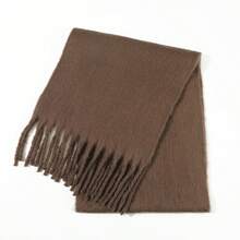 1件女士純色/五顏六色流蘇冬季圍巾,優雅溫暖多功能,適合冬季服裝搭配 - 咖啡棕 - 查看 3