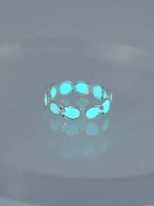 1 chiếc nhẫn Cubic Zirconia hình bầu dục bất đối xứng bằng đồng khảm với hiệu ứng ánh sáng ban đêm màu xanh lam/xanh lục, thích hợp làm quà tặng lễ hội cho phụ nữ - Bạc - Xem 5