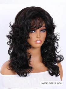 18 Inch Black Brown Long Natural Wave Wig With Bangs Synthetic Wigs For Daily Party Wear - Black-brown - View 4