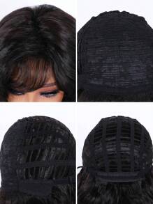 18 Inch Black Brown Long Natural Wave Wig With Bangs Synthetic Wigs For Daily Party Wear - Black-brown - View 3