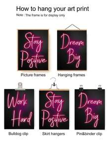 4入組激勵紅色霓虹帆布牆面藝術,適用於客廳和臥室裝飾 - 黑色背景,無框 - 彩色 - 查看 4