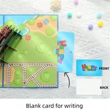 1 张快乐游乐园主题 3D 立体生日贺卡，剪纸空心留言明信片，适合作为送给家人、朋友、孩子、同事的礼物，学校用品，返校 - 彩色 - 查看 3