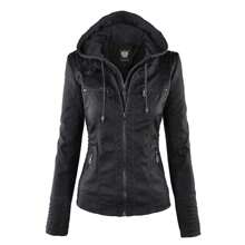 Made By Johnny MBJ Womens Faux Leather Motorcycle Jacket With Hoodie