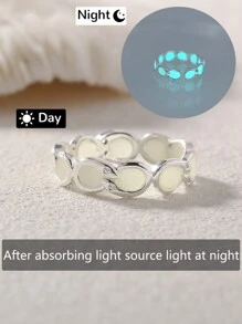 1 chiếc nhẫn Cubic Zirconia hình bầu dục bất đối xứng bằng đồng khảm với hiệu ứng ánh sáng ban đêm màu xanh lam/xanh lục, thích hợp làm quà tặng lễ hội cho phụ nữ - Bạc - Xem 2