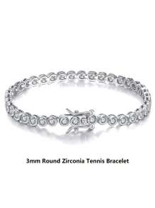 ORSA JEWELS 1 PC Genuine 925 Sterling Silver Round Stone Tennis Chain Bracelet 4A Grade Cubic Zirconia Women Hand Chain Luxury Hand Jewelry For Birthday Party Christmas Gift - Silver - View 13