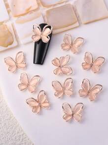 10 món trang sức hợp kim kẽm thiết kế hình bướm nhiều màu sắc với đá mắt mèo mạ bạc/vàng, đá giả 3D trang trí móng tay tự làm, đá quý làm móng, phụ kiện làm móng - Đỏ và trắng - Xem 3