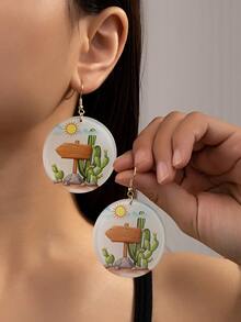 1對時尚的亞克力仙人掌圖案耳墜 - 彩色 - 查看 1