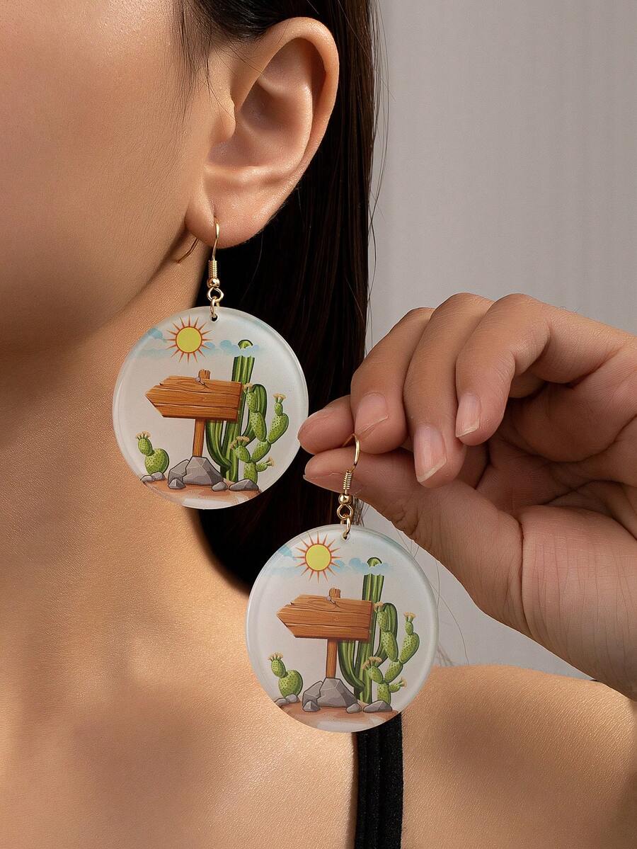 1對時尚的亞克力仙人掌圖案耳墜 - 彩色 - 查看 1