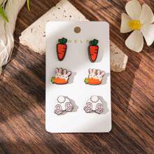 3 對/卡木製復活節兔子、胡蘿蔔和復活節彩蛋趣味耳環套裝,春夏動物蘑菇耳環 - 彩色 - 查看 11