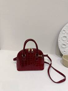 女士时尚简约手提包、单肩包、休闲斜挎包，送给妈妈的礼物，时尚酒红色钱包 - 酒紅色 - 查看 3