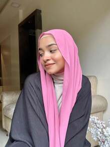 1pc Women's Solid Color Faux Pearl Bead Soft Chiffon Hijab Scarf, Suitable For Daily Use For Abaya Veiled Clothes