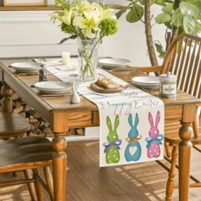 1 Pieza, Camino De Mesa, Camino De Mesa Con Diseño De Zanahorias, Conejo, Conejito, Camino De Mesa Con Tema De Pascua Feliz, Decoración De Mesa De Comedor De Cocina De Temporada Para Interiores, Decoración De Fiestas - Multicolor - Ver 4