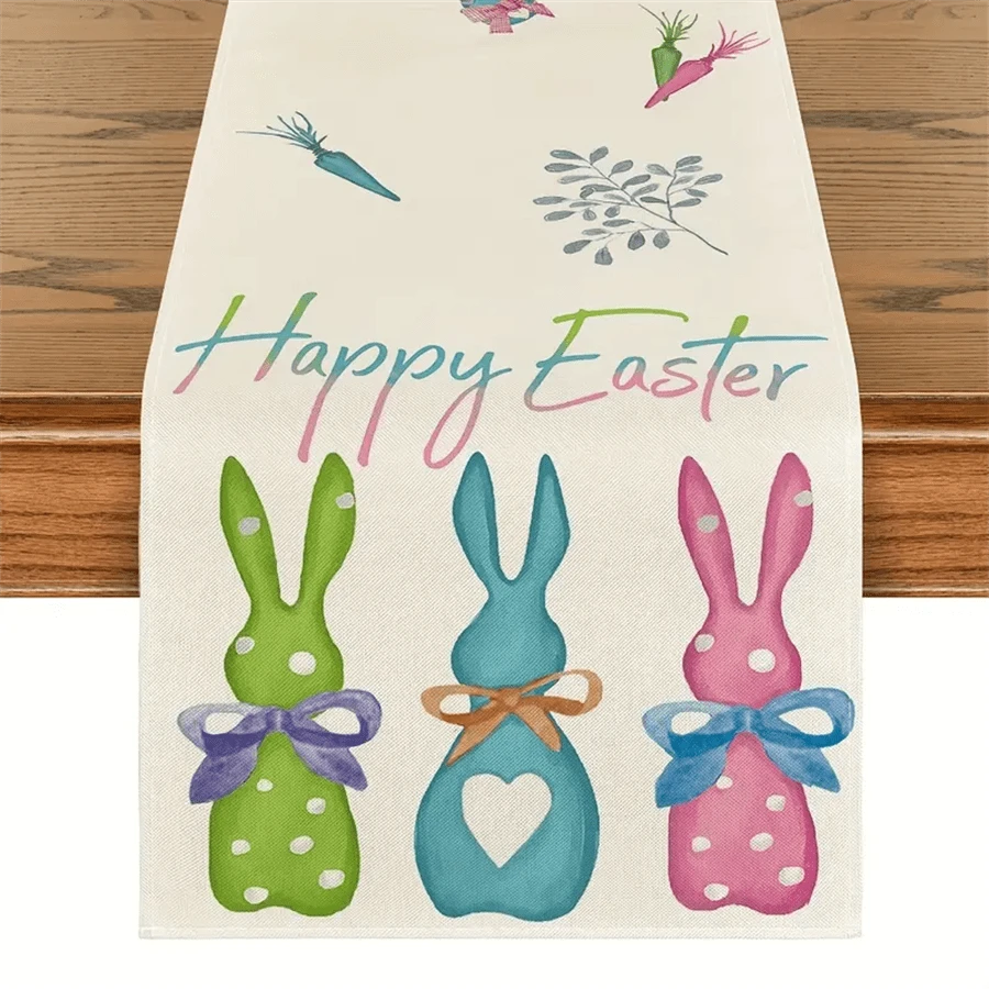 1 Pieza, Camino De Mesa, Camino De Mesa Con Diseño De Zanahorias, Conejo, Conejito, Camino De Mesa Con Tema De Pascua Feliz, Decoración De Mesa De Comedor De Cocina De Temporada Para Interiores, Decoración De Fiestas - Multicolor - Ver 1