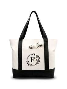 1個奶奶禮物,帆布手提袋,個性化禮物袋,適用於婚禮,生日,海灘度假等場合,是女性、母親、老師、朋友、伴娘的絕佳禮物,自然元素教師感謝禮物女士亞麻高容量手提袋畢業禮物字母印花時尚教師手提袋校園禮物海灘度假 - 米色 - 查看 16