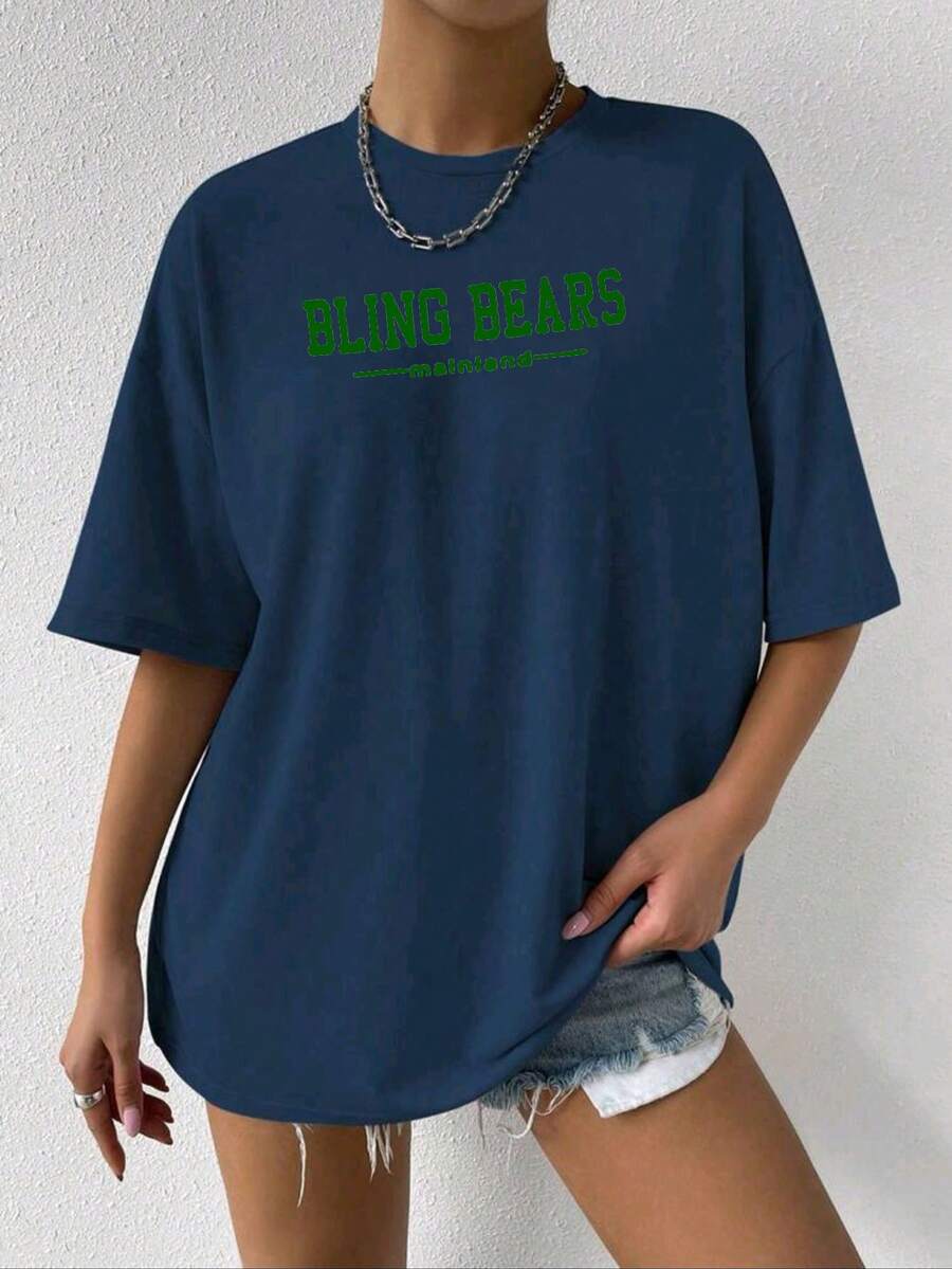 Plus Size T-Shirts - 藏蓝色 - 查看 1