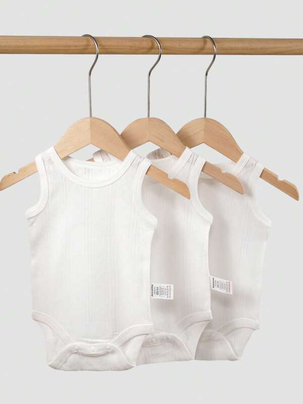 minizone Set di 3 body per bambini maschi con stampa bianca a tinta unita stile semplice a triangolo