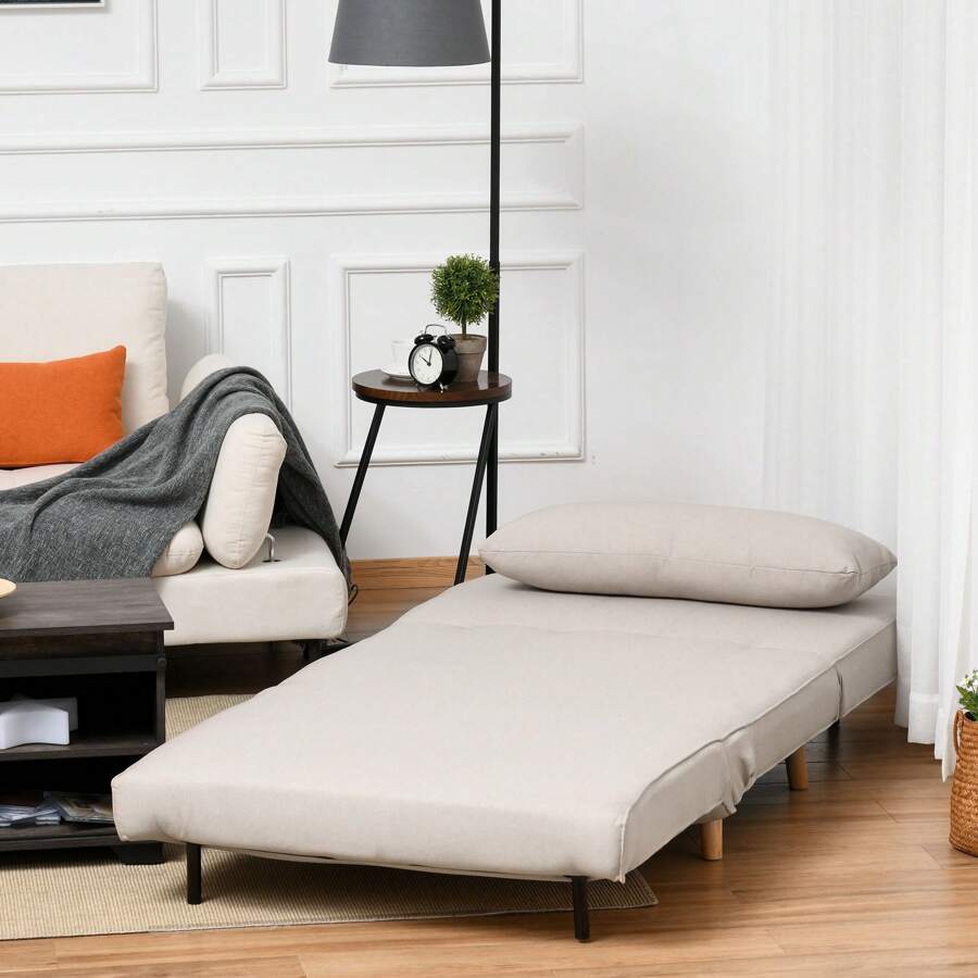 HOMCOM Poltrona Letto 3 in 1 con Schienale Reclinabile in 6 Posizioni e 4 Gambe a Scomparsa, Poltrona Letto Singolo in Tessuto Effetto Lino Traspirante, 94x78x80 cm, Beige - Beige - Visualizzare 1