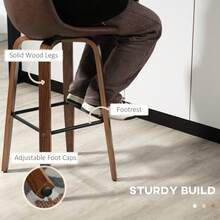 HOMCOM Bar Stools Set Of 2, Breakfast Bar Chairs, PU Leather Upholstered Kitchen Stools With Backs And Wood Legs, Brown - Brown - View 6