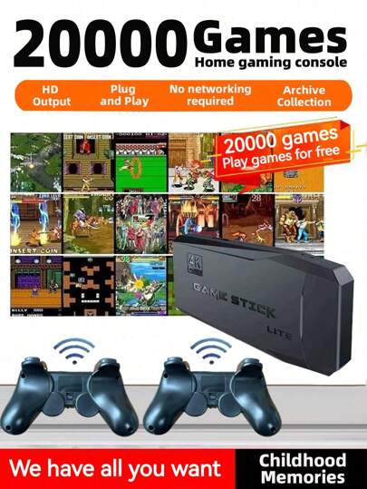 1 Set Of Home Game Console Containing 20000 Nostalgic Classic Games 9 Emulators FC/GBA Compatible TV Plug-In Card Game Box Red And White Machine Arcade Joystick High-Definition Two Player Interactive Wireless Controller Game Console