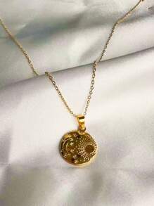 MECYLIFE 1個不鏽鋼鍍金太陽和月亮吊墜項鏈,適合女性 - 金黃色 - 查看 2