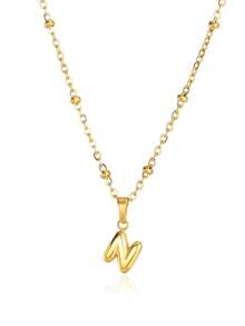 精致泡泡字母吊坠配饰优雅时尚 26 个英文字母首字母吊坠项链女士 - 金黃色 - 查看 17