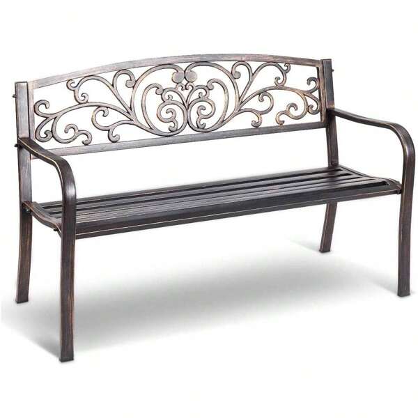 Banc de jardin en métal pour 2-3 places, mobilier de jardin résistant aux intempéries, banc de parc avec dossiers et accoudoirs, banc en fer, pour jardin, balcon et terrasse, 127x60x85cm, couleurs au choix (bronze)