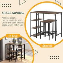 HOMCOM Industrial Bar Height Dining Table Set With 2 Stools & Side Shelf, 3 Pieces Coffee Table For Dining Room, Kitchen, Dinette - Brown - View 9