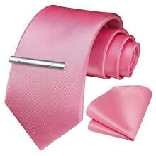 3入組男士經典8cm(3.15英寸)高檔純色絲緞斜紋領帶、口袋方巾和領帶夾組合套裝,適合男性的禮物、畢業典禮、婚禮委員、派對宴會和正式商務場合 - 經典三件套 - 查看 8