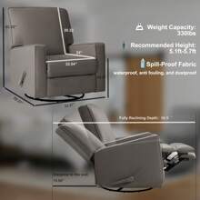 Harkawon Swivel Rocker Recliner Chair, Glider Rocker Recliner, Rocking Chair Nursery, Fabric Chair With High Back, Deep Seat, For Living Room, Bedroom - Light Grey - View 2