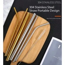 304 Stainless Steel Straws Set, Creative Colored Metal Straws For Bubble Tea, Beverage, Coffee - Rose Gold - View 3