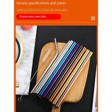 304 Stainless Steel Straws Set, Creative Colored Metal Straws For Bubble Tea, Beverage, Coffee - Rose Gold - View 10