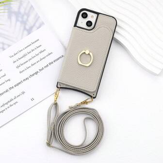 Apple Phone Case, Phone Cover, Bullet Journal Crossbody Strap, Cute Phone Case With Card Holder, Smart Phone Case With Ring Holder And Card Slot, Wallet Style Protective Cover, Detachable Strap Shoulder Bag Phone Case With Hanging Function And Shockproof Protection, Card Storage Cover, Shock Absorption Full Protection