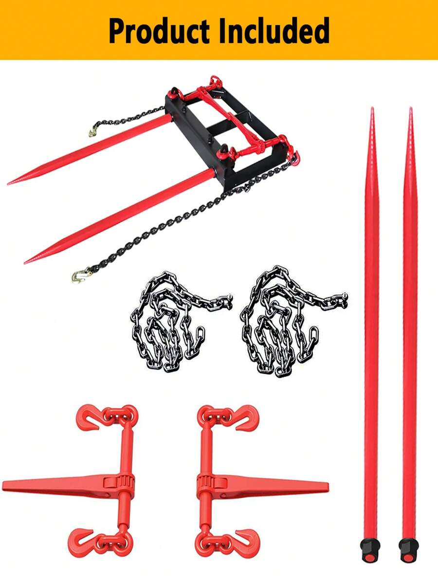 43" Hay Bale Spear Attachment, 3000 LB Capacity, Front Skid Steer